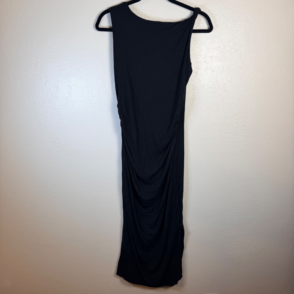 See You Monday Women's L Black Ruched Bodycon Midi Dress LBD Chic
